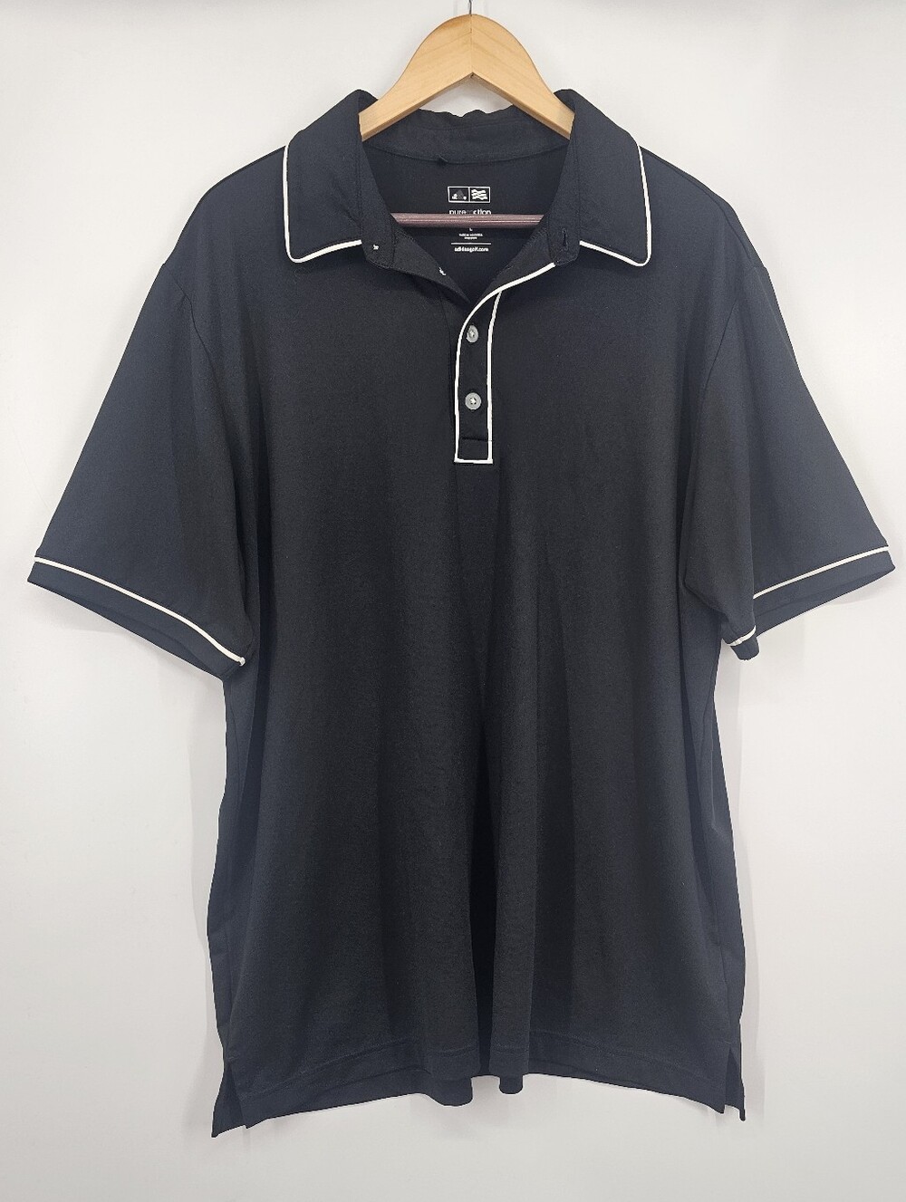 Adidas Golf Puremotion Black Polo Shirt White Piping Men's Large Performance